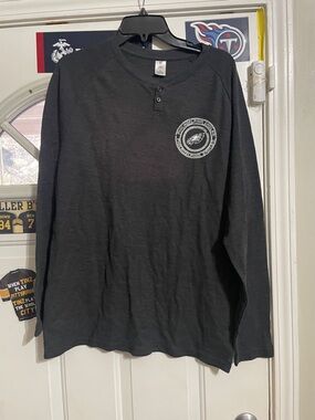 Black Long-Sleeve Henley with Philadelphia Eagles logo